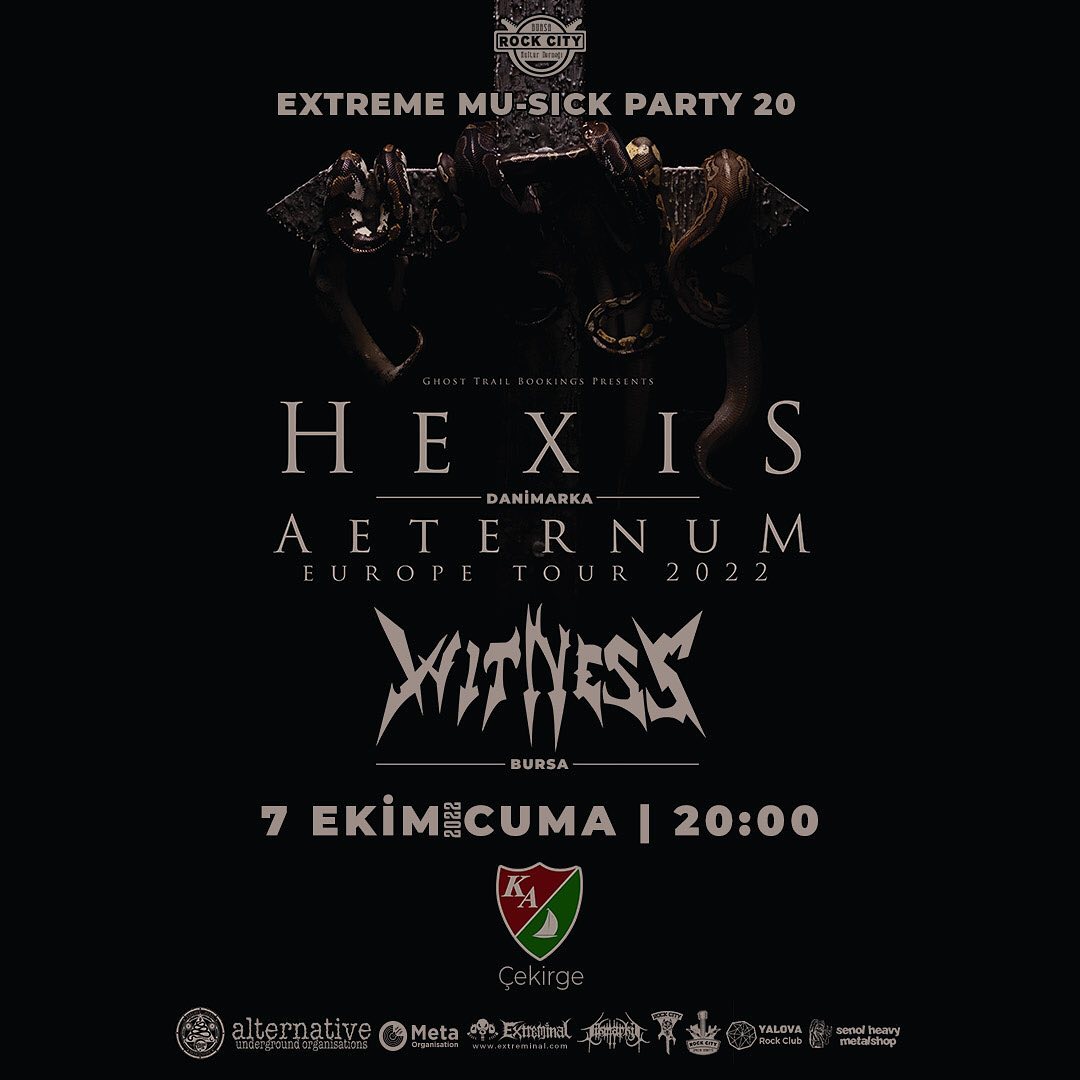 7 ekim cuma günü @kabarcekirge de, Danimarka’dan blackened core grubu @hexisband Aeternum albüm turnesi kapsamında; Bursalı thrash metal grubu @witnessofficialtr ile birlikte sahne alacak! Etkinliğin biletleri yakında satış noktalarında!